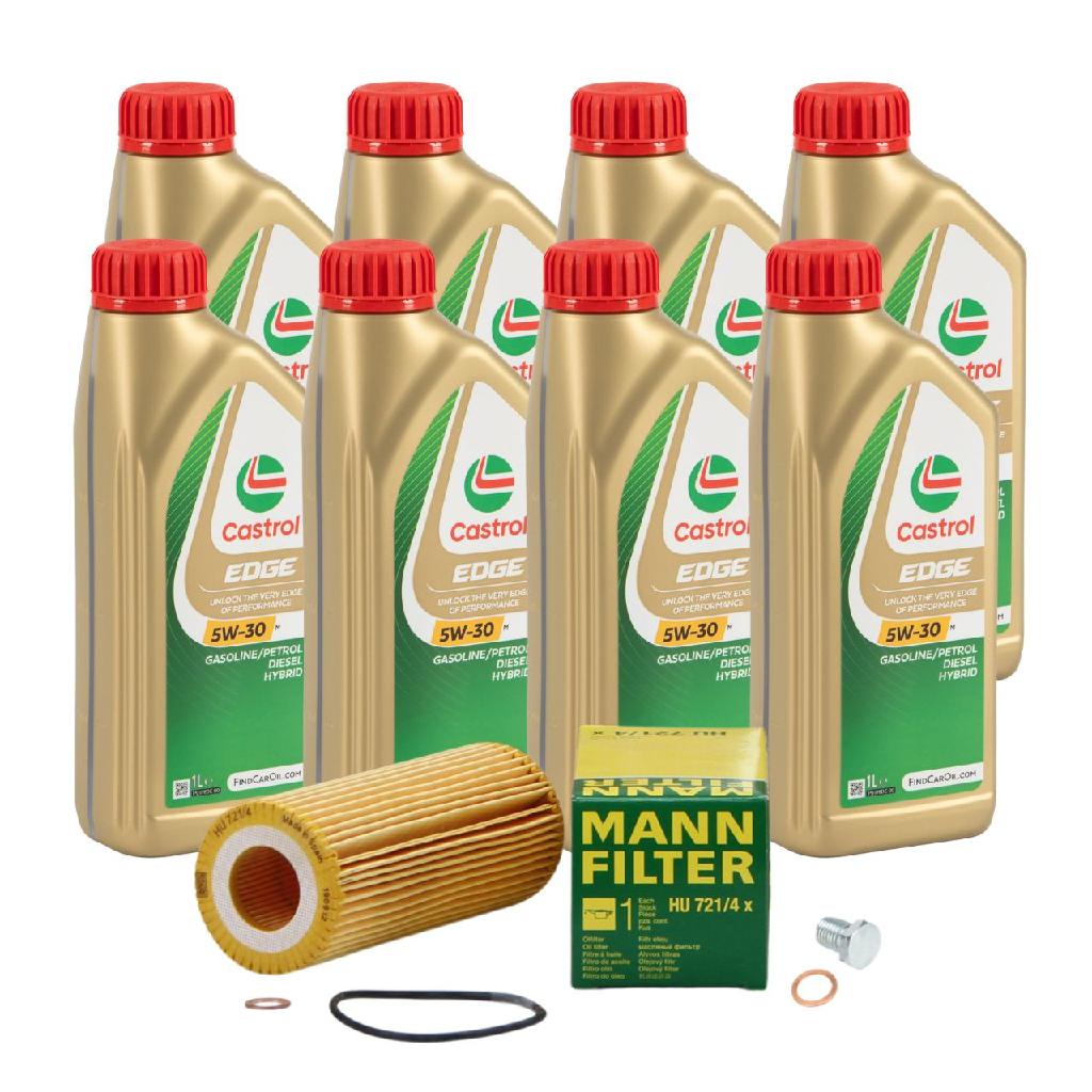 8 Liter CASTROL Edge Motoröl ÖL 5W30 M BMW Longlife-04 + MANN Ölfilter HU721/4X