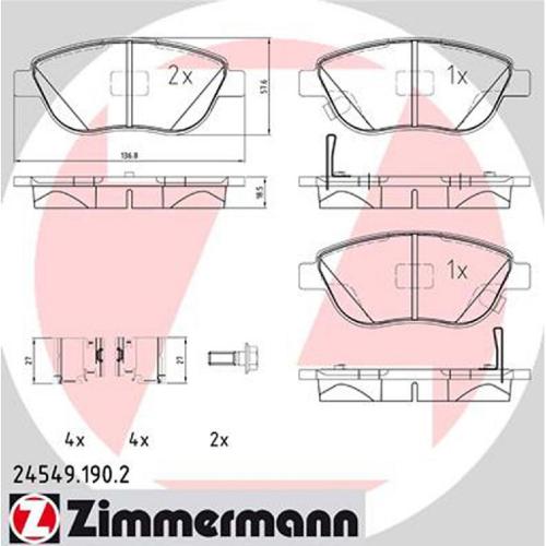 ZIMMERMANN Bremsbelagsatz, Scheibenbremse 24549.190.2 + Bremsscheibe 230.2370.20 Bild ZIMMERMANN Bremsbelagsatz, Scheibenbremse 24549.190.2 + Bremsscheibe 230.2370.20
