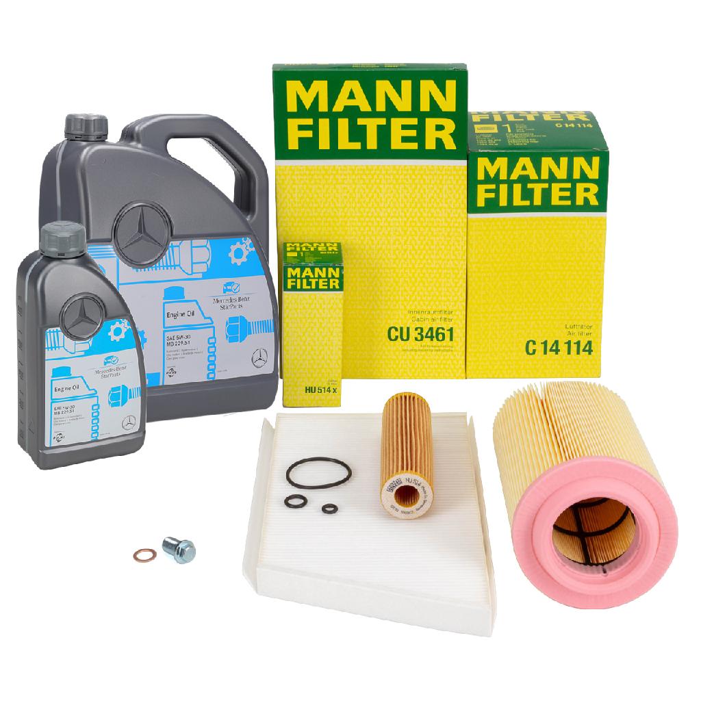 MANN Filterset + 6L ORIGINAL 5W30 MB 229.51 Motoröl MERCEDES W203 S203 CL203 C/A209 M271