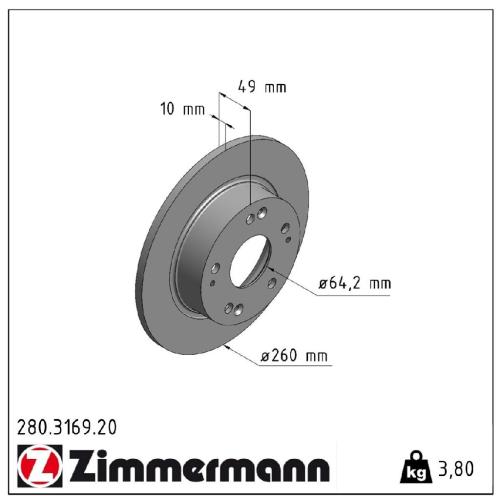 ZIMMERMANN Bremsscheibe 280.3169.20 + Bremsbelagsatz, Scheibenbremse 21719.150.1 Bild ZIMMERMANN Bremsscheibe 280.3169.20 + Bremsbelagsatz, Scheibenbremse 21719.150.1