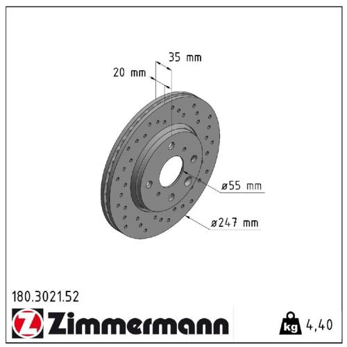 ZIMMERMANN Bremsscheibe 180.3021.52 + Bremsbelagsatz, Scheibenbremse 23959.175.1 Bild ZIMMERMANN Bremsscheibe 180.3021.52 + Bremsbelagsatz, Scheibenbremse 23959.175.1