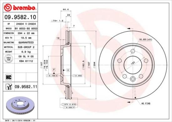 BREMBO Bremsscheibe 09.9582.11 + Bremsbelagsatz, Scheibenbremse P 85 083 Bild BREMBO Bremsscheibe 09.9582.11 + Bremsbelagsatz, Scheibenbremse P 85 083