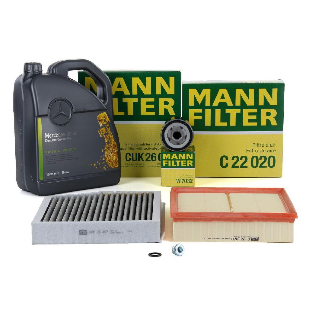 MANN Filterset 3-tlg + 5L ORIGINAL 5W30 Motoröl MERCEDES W176 W246 C117 X117 X156 OM607