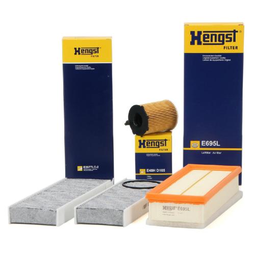 HENGST FILTER Ölfilter E40H D105 + Luftfilter E695L + Filter, Innenraumluft E2977LC-2 Bild HENGST FILTER Ölfilter E40H D105 + Luftfilter E695L + Filter, Innenraumluft E2977LC-2