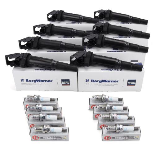 8x BERU Zündsple + 8x NGK Zündkerze BMW E60 E61 540i 550i E63 E64 650i E65-67 X5 E70 N62 Bild 8x BERU Zündsple + 8x NGK Zündkerze BMW E60 E61 540i 550i E63 E64 650i E65-67 X5 E70 N62