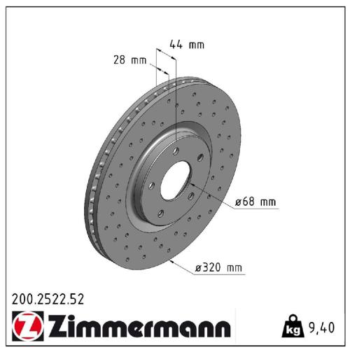 ZIMMERMANN Bremsbelagsatz, Scheibenbremse 23698.170.1 + Bremsscheibe 200.2522.52 Bild ZIMMERMANN Bremsbelagsatz, Scheibenbremse 23698.170.1 + Bremsscheibe 200.2522.52