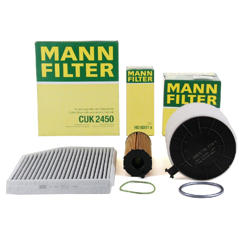 MANN-FILTER Filter, Innenraumluft CUK 2450 + Ölfilter HU 8001 x + Luftfilter C 16 114/3 x
