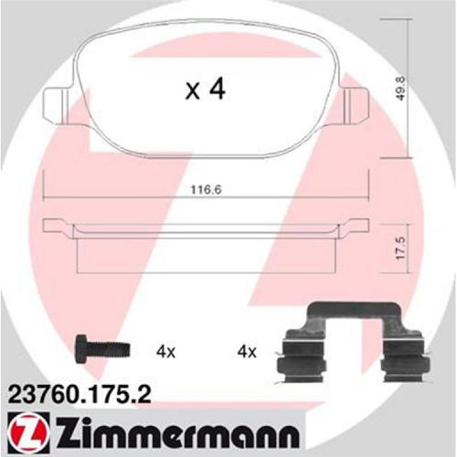 ZIMMERMANN Bremsbelagsatz, Scheibenbremse 23760.175.2 + Bremsscheibe 110.2213.20 Bild ZIMMERMANN Bremsbelagsatz, Scheibenbremse 23760.175.2 + Bremsscheibe 110.2213.20