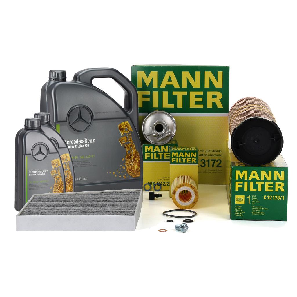 MANN Filterset 4-tlg + 7L ORIGINAL 5W30 Motoröl MERCEDES W211 S211 E200/220/270CDI OM646 Bild MANN Filterset 4-tlg + 7L ORIGINAL 5W30 Motoröl MERCEDES W211 S211 E200/220/270CDI OM646