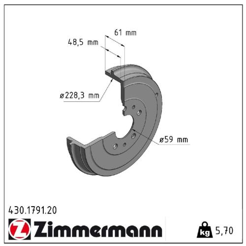 ZIMMERMANN Bremsbackensatz 10990.113.4 + Bremstrommel 430.1791.20 Bild ZIMMERMANN Bremsbackensatz 10990.113.4 + Bremstrommel 430.1791.20