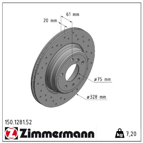 ZIMMERMANN Bremsscheibe 150.1281.52 + Bremsbelagsatz, Scheibenbremse 21487.170.1 Bild ZIMMERMANN Bremsscheibe 150.1281.52 + Bremsbelagsatz, Scheibenbremse 21487.170.1