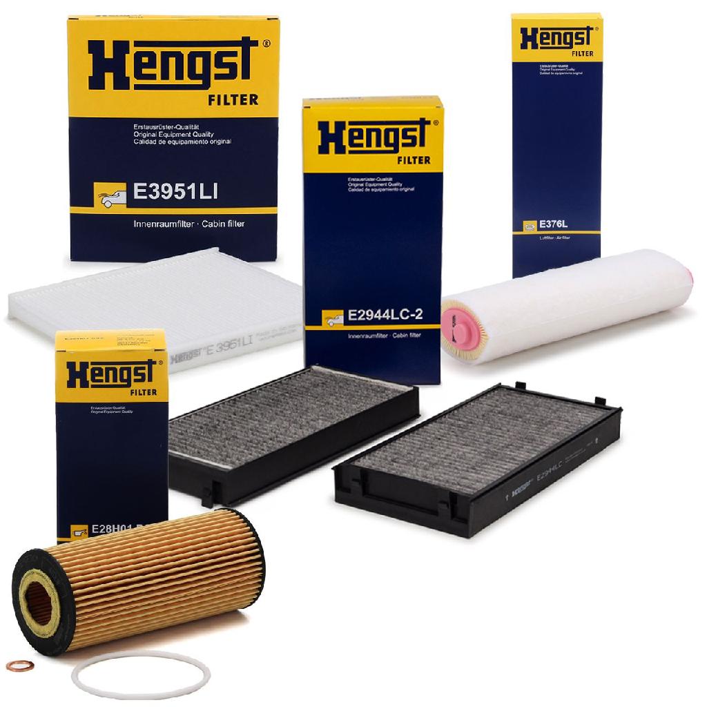 HENGST FILTER Ölfilter E28H01 D26 + Luftfilter E376L + Filter, Innenraumluft E3951LI + Filter, Innenraumluft E2944LC-2