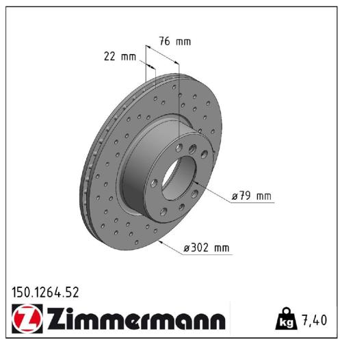 ZIMMERMANN Bremsscheibe 150.1264.52 + Bremsbelagsatz, Scheibenbremse 20968.195.2 Bild ZIMMERMANN Bremsscheibe 150.1264.52 + Bremsbelagsatz, Scheibenbremse 20968.195.2