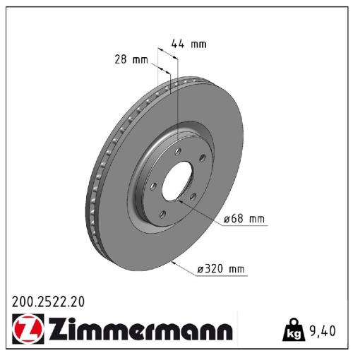 ZIMMERMANN Bremsscheibe 200.2522.20 + Bremsbelagsatz, Scheibenbremse 24632.170.1 Bild ZIMMERMANN Bremsscheibe 200.2522.20 + Bremsbelagsatz, Scheibenbremse 24632.170.1