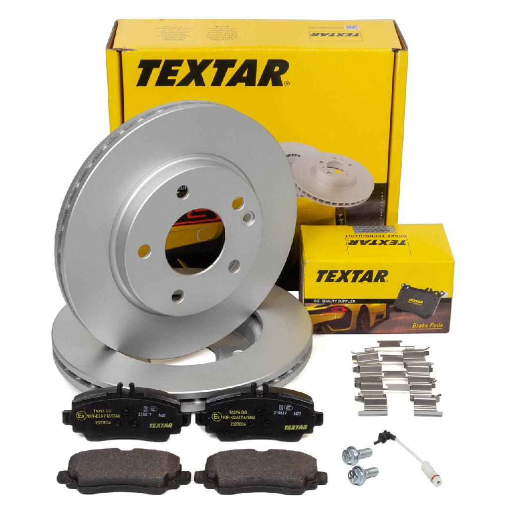 TEXTAR Bremsbelagsatz, Scheibenbremse 2307004 + Bremsscheibe 92091303 FEBI BILSTEIN Warnkontakt, Bremsbelagverschleiß 01498