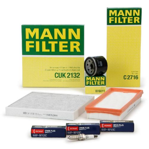 DENSO Zündkerze XU22HDR9 MANN-FILTER Ölfilter W 6011 + Luftfilter C 2716/1 + Filter, Innenraumluft CUK 2132 Bild DENSO Zündkerze XU22HDR9 MANN-FILTER Ölfilter W 6011 + Luftfilter C 2716/1 + Filter, Innenraumluft CUK 2132