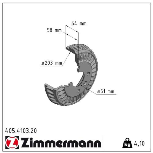 ZIMMERMANN Bremstrommel 405.4103.20 + Bremsbackensatz 10990.158.2 Bild ZIMMERMANN Bremstrommel 405.4103.20 + Bremsbackensatz 10990.158.2