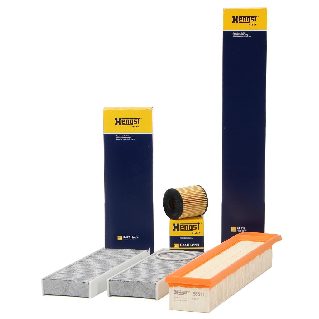 HENGST FILTER Ölfilter E44H D110 + Luftfilter E851L + Filter, Innenraumluft E2977LC-2