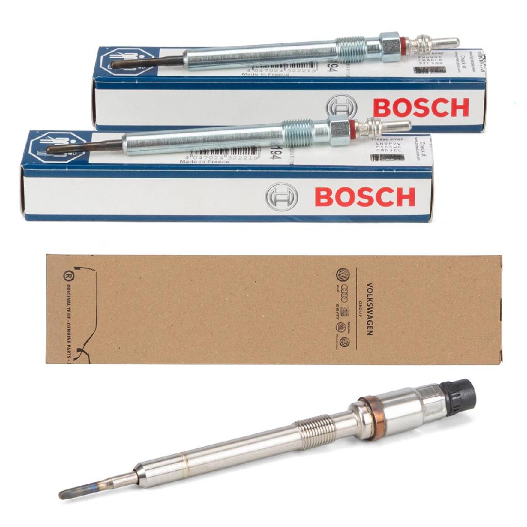 2x BOSCH Glühkerze + ORIGINAL Drucksensor-Glühkerze VW Polo 5 AUDI A1 8X 1.4 TDI