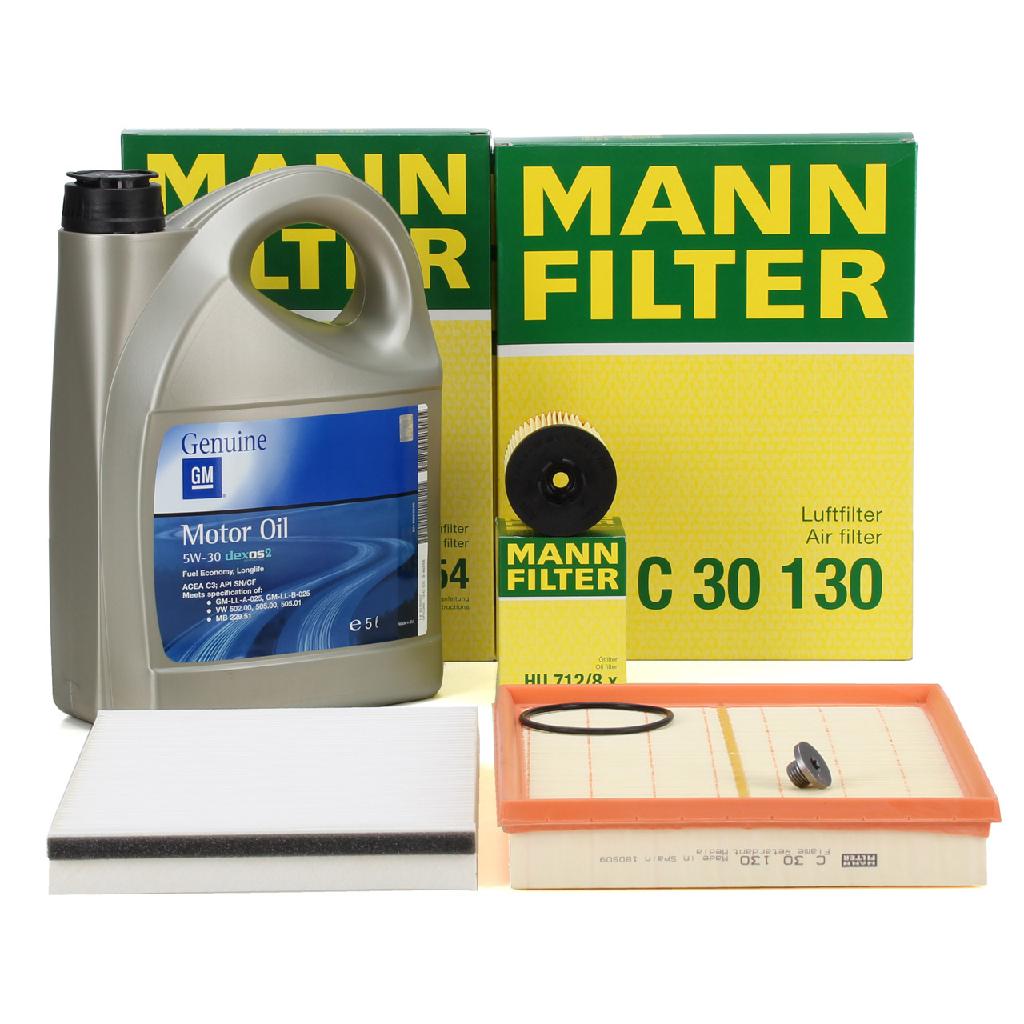 MANN Filterset + 5L ORIGINAL 5W30 dexos2 Motoröl OPEL Astra G H 1.2 16V 1.4 bis Motor-Nr.