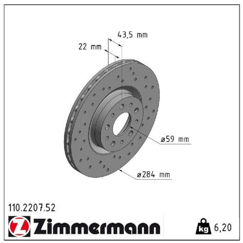 ZIMMERMANN Bremsscheibe 110.2207.52 + Bremsbelagsatz, Scheibenbremse 22397.190.1 Bild ZIMMERMANN Bremsscheibe 110.2207.52 + Bremsbelagsatz, Scheibenbremse 22397.190.1