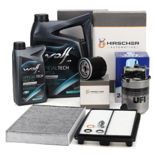 HIRSCHER Filterset 4-tlg + 6L WOLF OFFICIALTECH 5W30 C4 RENAULT Kadjar 1.5 dCi 110 PS Bild HIRSCHER Filterset 4-tlg + 6L WOLF OFFICIALTECH 5W30 C4 RENAULT Kadjar 1.5 dCi 110 PS