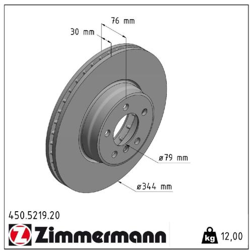 ZIMMERMANN Bremsscheibe 450.5219.20 + Bremsbelagsatz, Scheibenbremse 23397.190.1 Bild ZIMMERMANN Bremsscheibe 450.5219.20 + Bremsbelagsatz, Scheibenbremse 23397.190.1