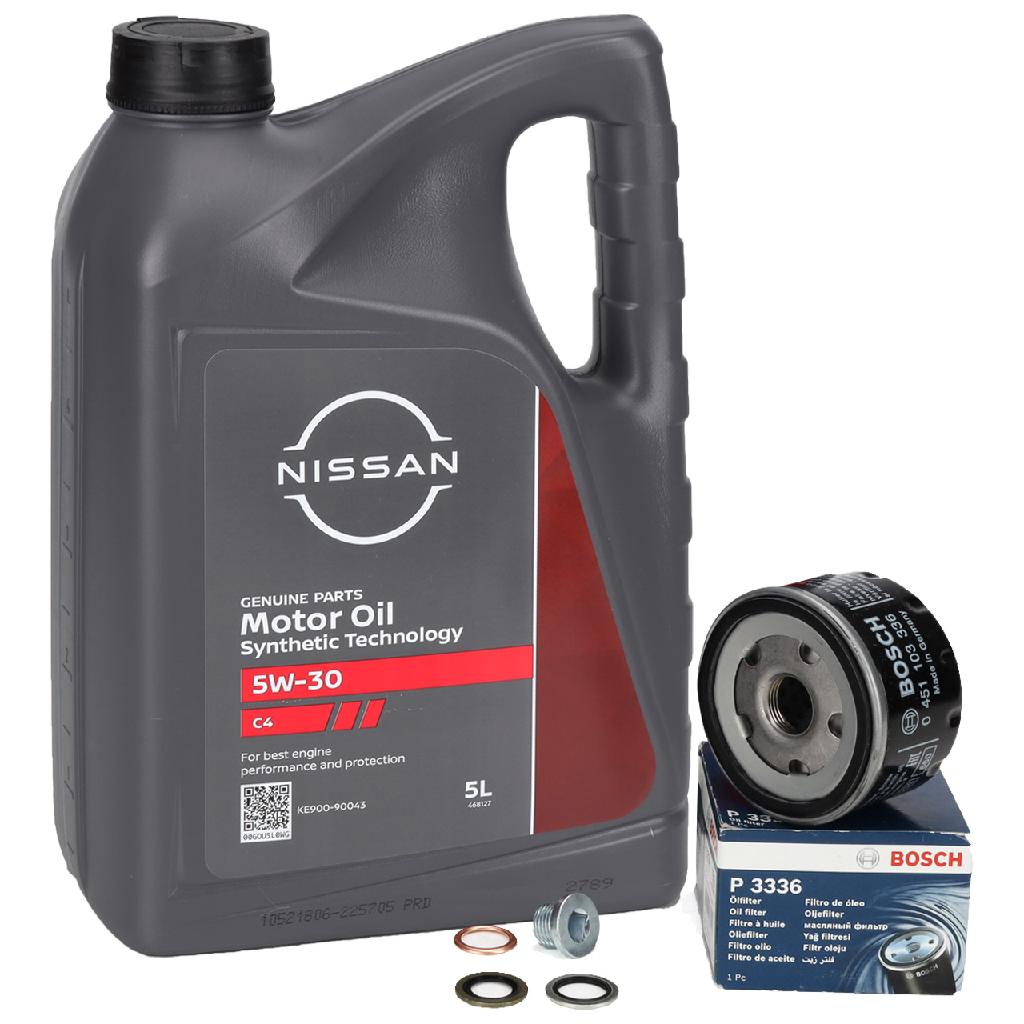 5L ORIGINAL 5W-30 C4 Motoröl + BOSCH Ölfilter NISSAN Micra 3 Note Qashqai 1 Tiida 1.5 dCi