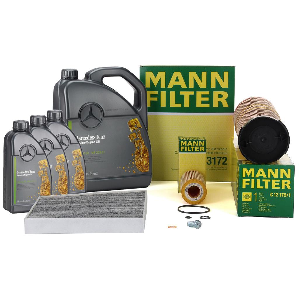 MANN Filterset 3-tlg + 8L ORIGINAL 5W30 Motoröl MERCEDES E-Klasse W211 E320CDI OM648 Bild MANN Filterset 3-tlg + 8L ORIGINAL 5W30 Motoröl MERCEDES E-Klasse W211 E320CDI OM648