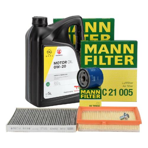 MANN Filterset + 5L ORIGINAL 0W20 Motoröl OPEL Adam (M13) 1.0 90/115 PS Bild MANN Filterset + 5L ORIGINAL 0W20 Motoröl OPEL Adam (M13) 1.0 90/115 PS