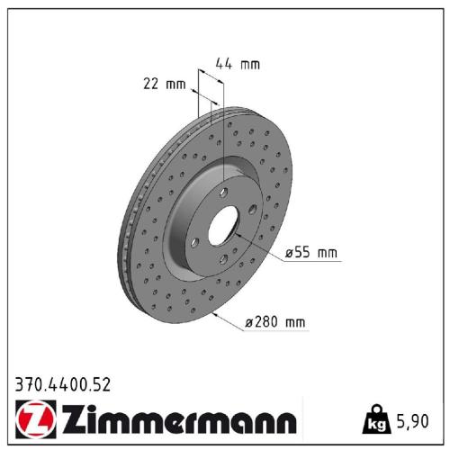 ZIMMERMANN Bremsbelagsatz, Scheibenbremse 22271.145.1 + Bremsscheibe 370.4400.52 Bild ZIMMERMANN Bremsbelagsatz, Scheibenbremse 22271.145.1 + Bremsscheibe 370.4400.52