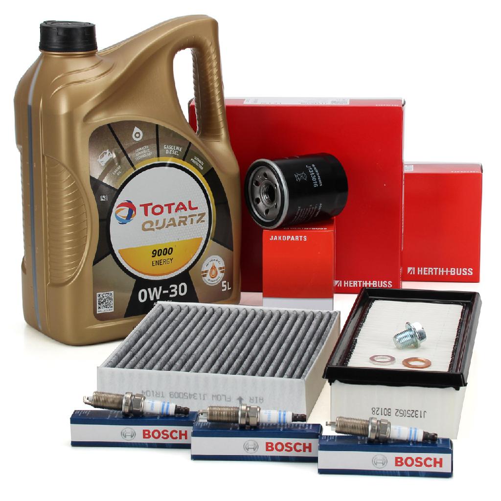 HERTH+BUSS Filterset + 3x BOSCH Zündkerze + 5L TOTAL Motoröl SMART ForFour (454) 1.1 64 PS