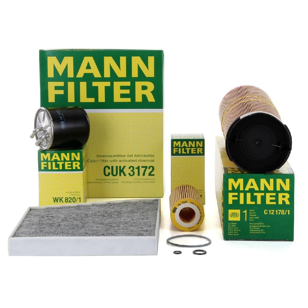 MANN-FILTER Filter, Innenraumluft CUK 3172 + Kraftstofffilter WK 820/1 + Ölfilter HU 721/2 x + Luftfilter C 12 178/1