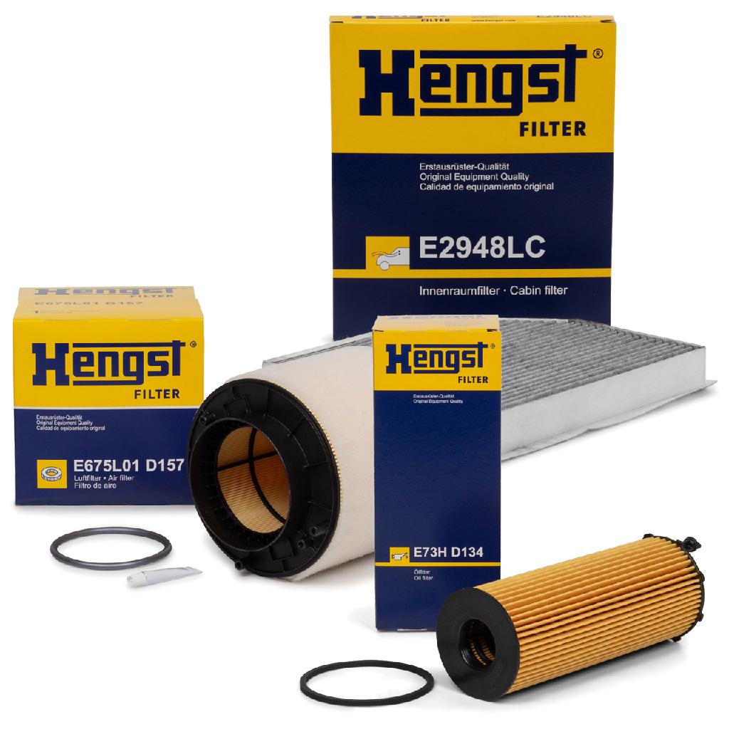 HENGST FILTER Filter, Innenraumluft E2948LC + Ölfilter E73H D134 + Luftfilter E675L01 D157