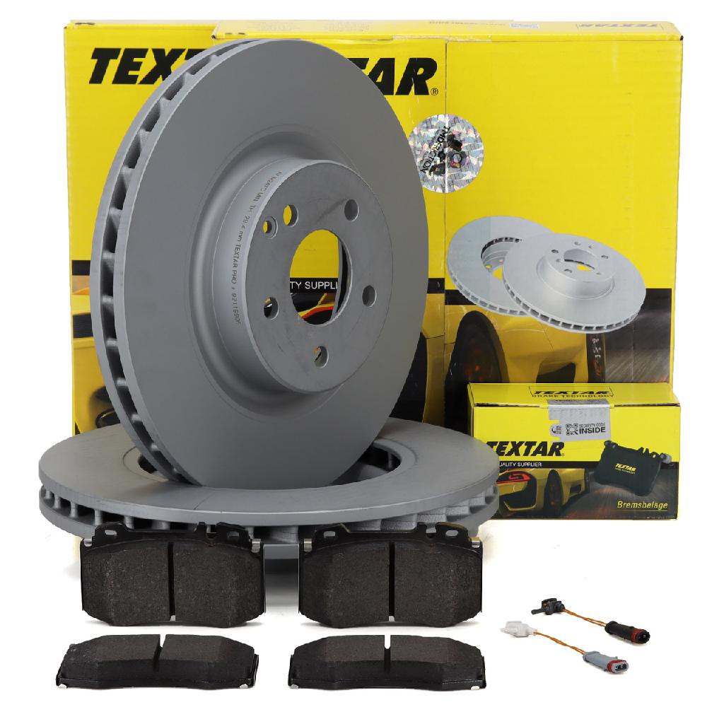 TEXTAR Bremsscheiben + Beläge + Sensor MERCEDES W211 S211 E350 E500 E350CDI CLS C219 vorne