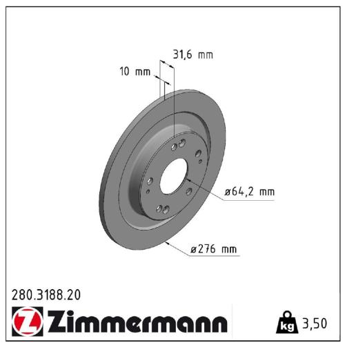 ZIMMERMANN Bremsbelagsatz, Scheibenbremse 25054.150.1 + Bremsscheibe 280.3188.20 Bild ZIMMERMANN Bremsbelagsatz, Scheibenbremse 25054.150.1 + Bremsscheibe 280.3188.20