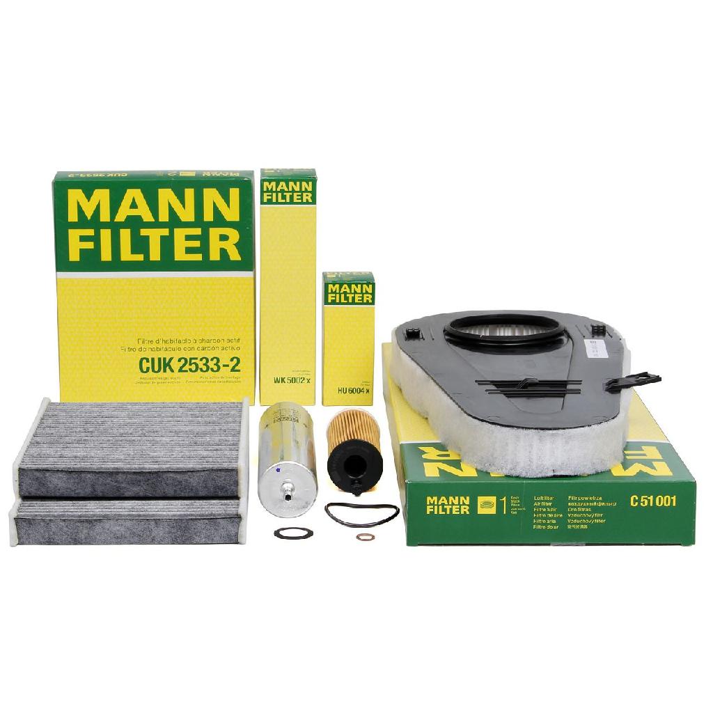 MANN-FILTER Luftfilter C 51 001 + Kraftstofffilter WK 5002 + Filter, Innenraumluft CUK 2533-2 + Ölfilter HU 6004 x