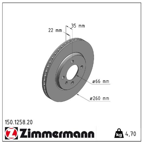 ZIMMERMANN Bremsbelagsatz, Scheibenbremse 21173.170.1 + Bremsscheibe 150.1258.20 Bild ZIMMERMANN Bremsbelagsatz, Scheibenbremse 21173.170.1 + Bremsscheibe 150.1258.20