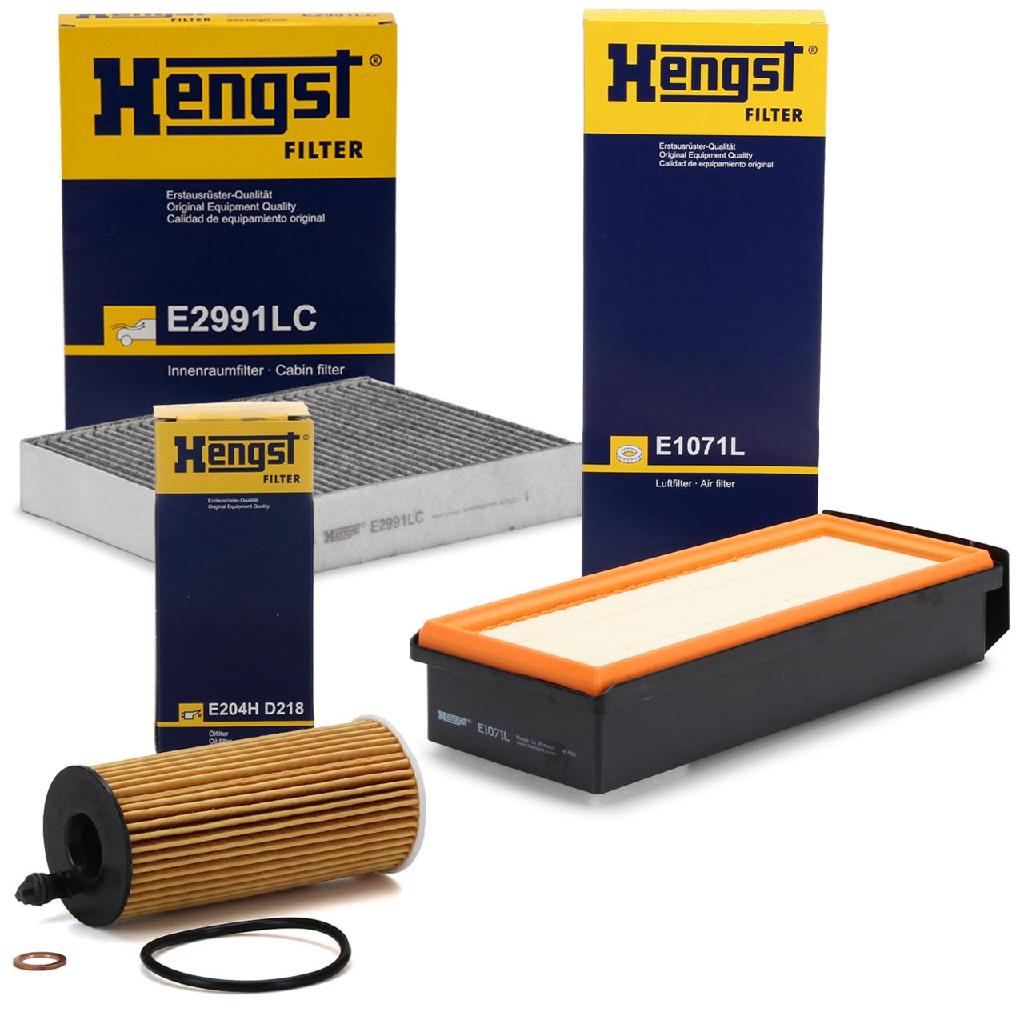 HENGST FILTER Luftfilter E1071L + Ölfilter E204H D218 + Filter, Innenraumluft E2991LC