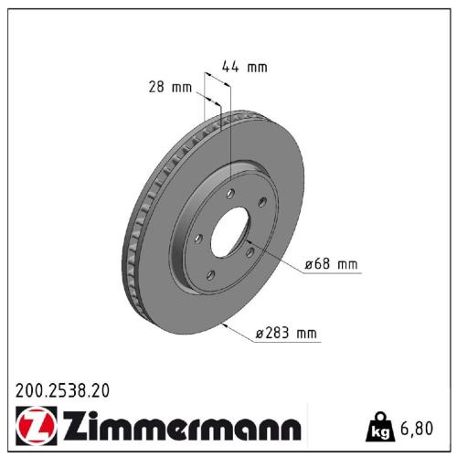 ZIMMERMANN Bremsscheibe 200.2538.20 + Bremsbelagsatz, Scheibenbremse 22439.155.1 Bild ZIMMERMANN Bremsscheibe 200.2538.20 + Bremsbelagsatz, Scheibenbremse 22439.155.1