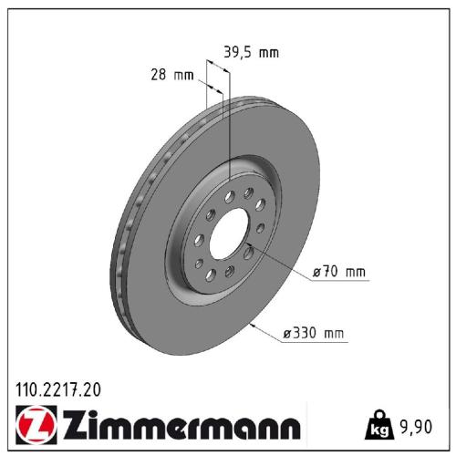 ZIMMERMANN Bremsscheibe 110.2217.20 + Bremsbelagsatz, Scheibenbremse 23092.160.1 Bild ZIMMERMANN Bremsscheibe 110.2217.20 + Bremsbelagsatz, Scheibenbremse 23092.160.1