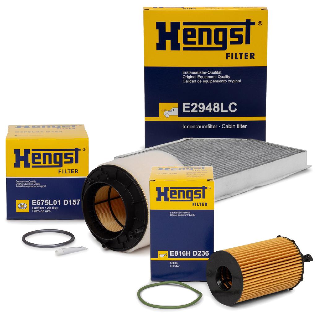 HENGST FILTER Ölfilter E816H D236 + Filter, Innenraumluft E2948LC + Luftfilter E675L01 D157