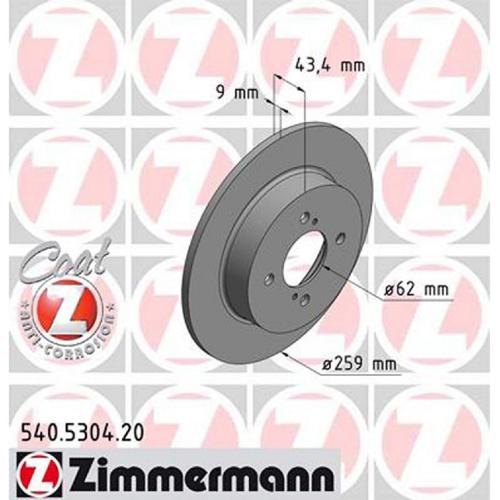 ZIMMERMANN Bremsbelagsatz, Scheibenbremse 25258.145.1 + Bremsscheibe 540.5304.20 Bild ZIMMERMANN Bremsbelagsatz, Scheibenbremse 25258.145.1 + Bremsscheibe 540.5304.20