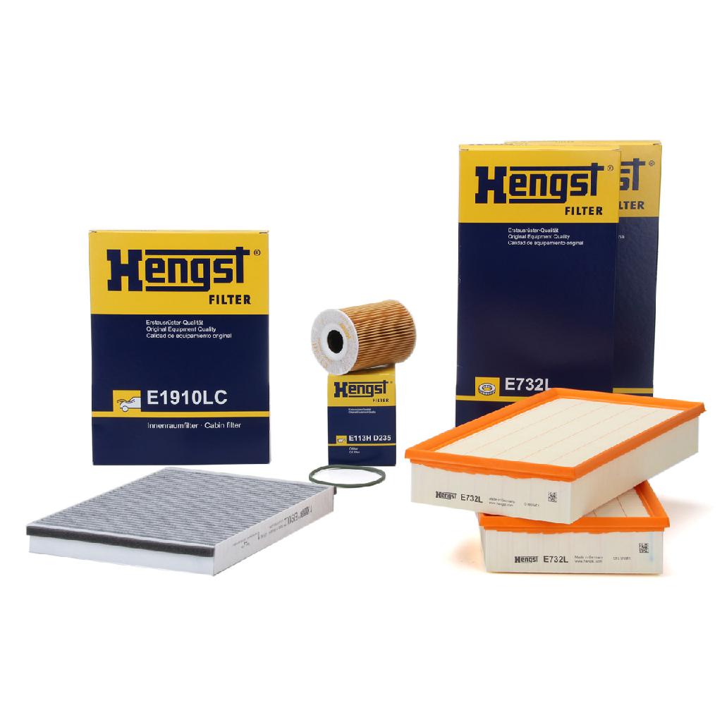 HENGST FILTER Luftfilter E732L + Filter, Innenraumluft E1910LC + Ölfilter E113H D235