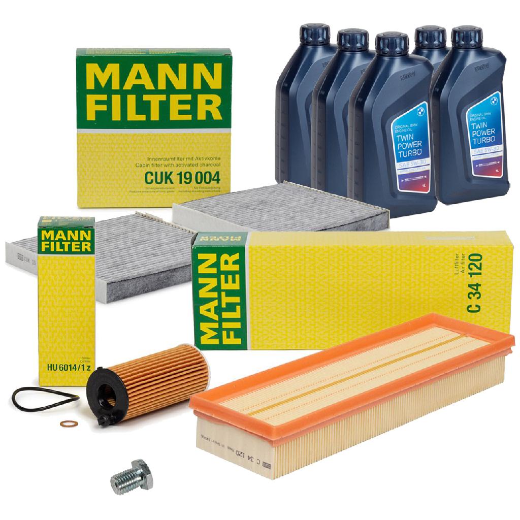 MANN Filterset 3-tlg + 5L ORIGINAL 5W30 Motoröl BMW X3 F25 X4 F26 18d 20d B47