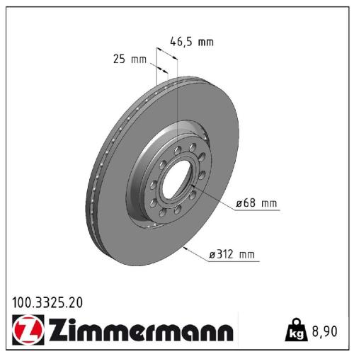 ZIMMERMANN Bremsbelagsatz, Scheibenbremse 23018.200.1 + Bremsscheibe 100.3325.20 Bild ZIMMERMANN Bremsbelagsatz, Scheibenbremse 23018.200.1 + Bremsscheibe 100.3325.20