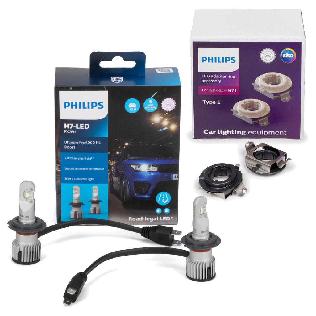 2x PHILIPS Ultinon Pro6000 H7 LED + Adapter MERCEDES W246 W205 C/X117 OPEL Zafira C