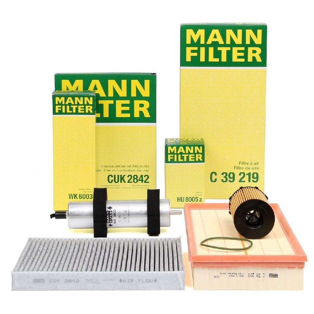 MANN-FILTER Ölfilter HU 8005 z + Filter, Innenraumluft CUK 2842 + Luftfilter C 39 219 + Kraftstofffilter WK 6003