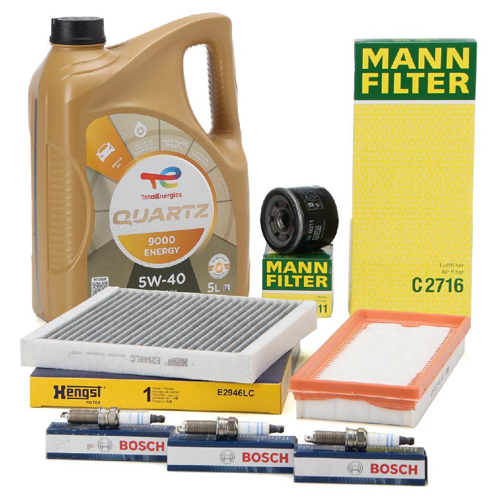 Filterset + 3x BOSCH Zündkerze + 5L TOTAL Motoröl SMART ForTwo (451) 1.0 / Turbo / Brabus