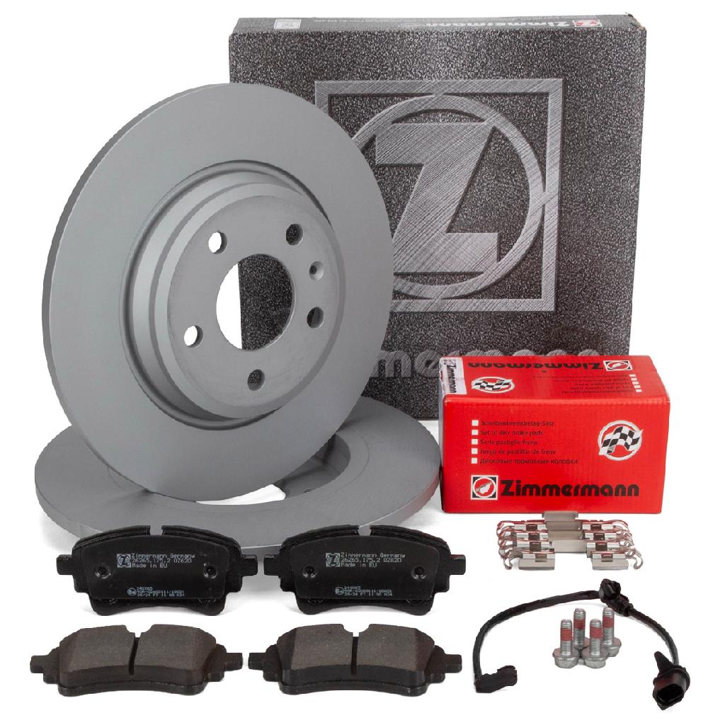 ZIMMERMANN Bremsscheiben + Bremsbeläge + Sensor AUDI A4 8W B9 A5 F5 PR-1KD/1KE/1KI hinten